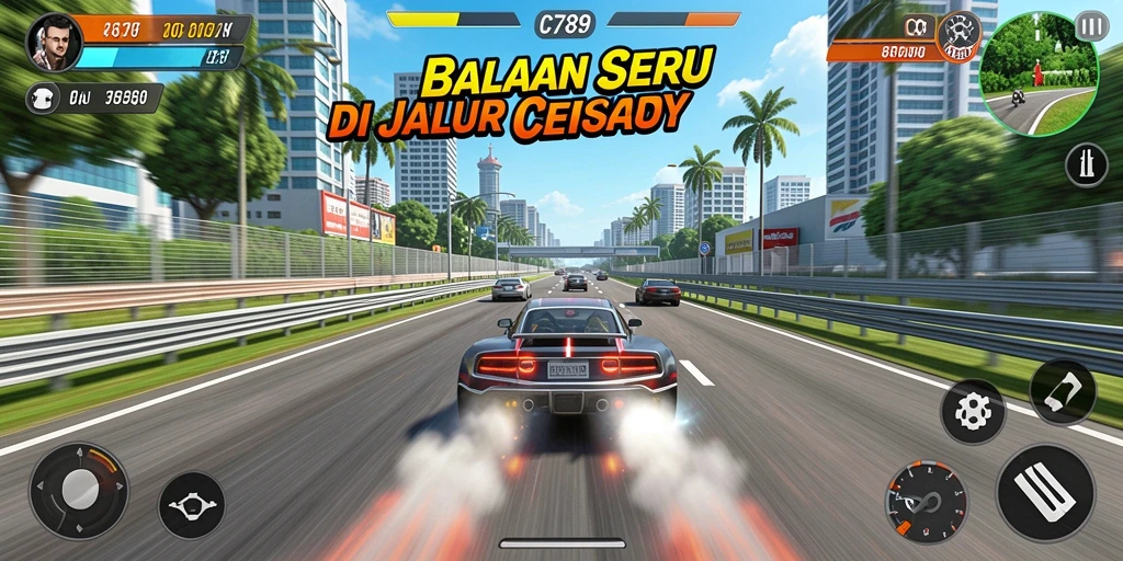 Tampilan gameplay C789 yang penuh aksi di jalur balap.
