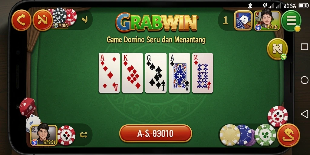 Tampilan screenshot utama GRABWIN yang menampilkan gameplay Domino yang menarik.