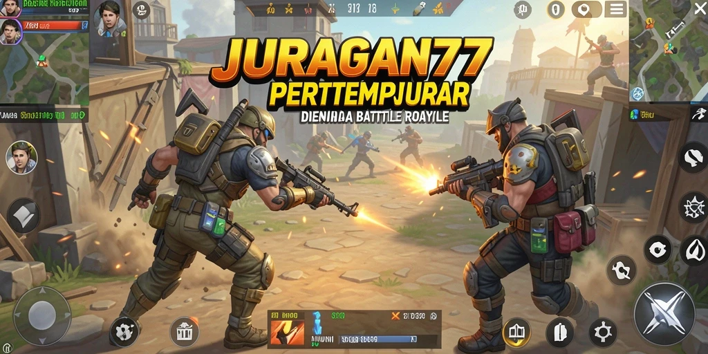 Tangkapan layar dari gameplay Battle Royale JURAGAN77 yang intens.