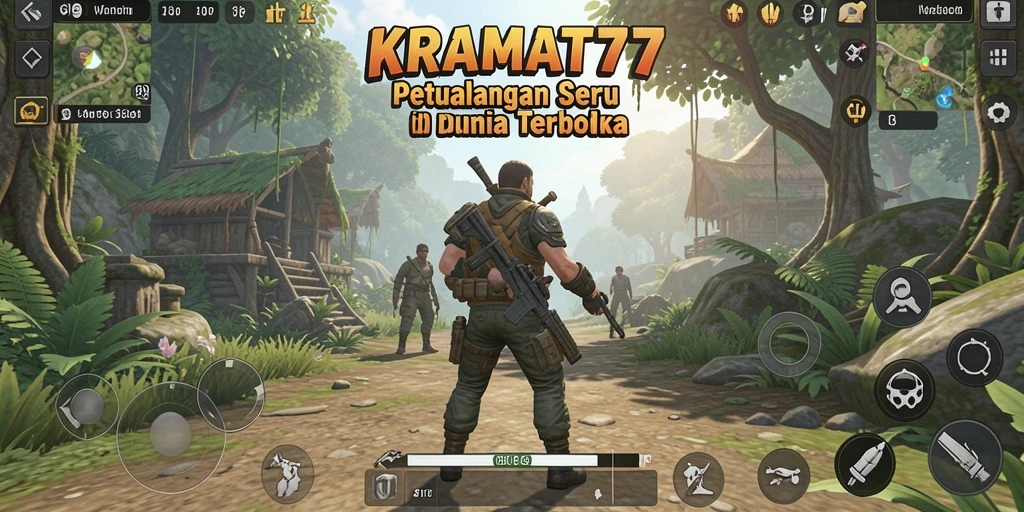 Tangkapan layar gameplay KRAMAT77 menunjukan petualangan dalam dunia terbuka yang luas.