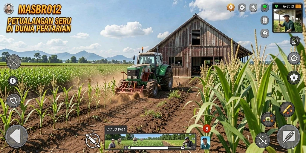 Tangkapan layar dari gameplay seru di MASBRO12 dengan pertanian yang luas.