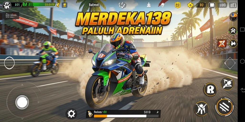 Tampilan gameplay balapan motor yang seru dan mendebarkan.