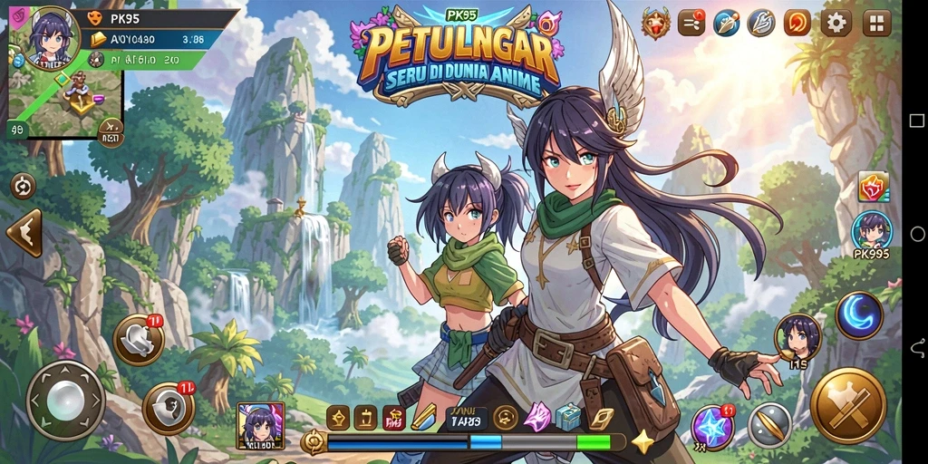 Tangkapan layar utama dari gameplay PK95 yang penuh aksi dan karakter Anime.