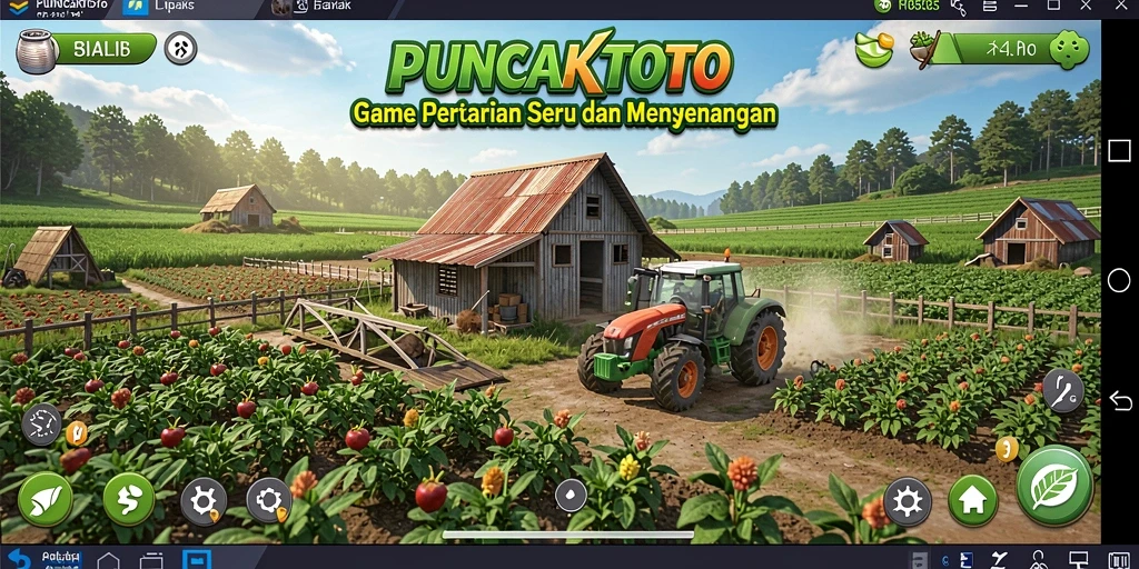 Screenshot utama PUNCAKTOTO menampilkan gameplay pertanian yang seru dan interaktif.