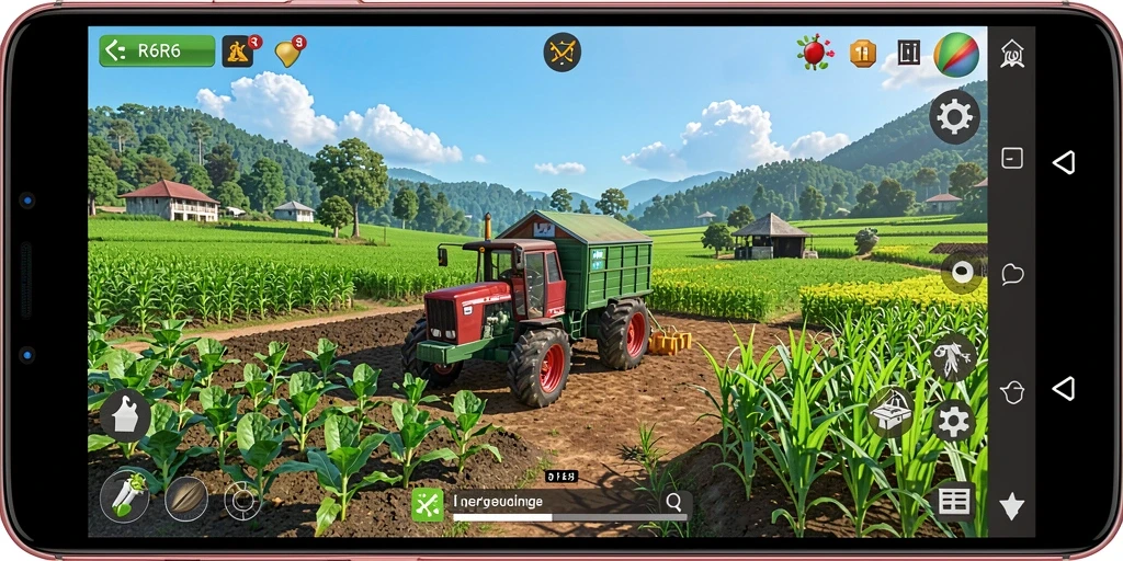 Tampilan gameplay R6R6 yang asyik dan interaktif di ladang pertanian.