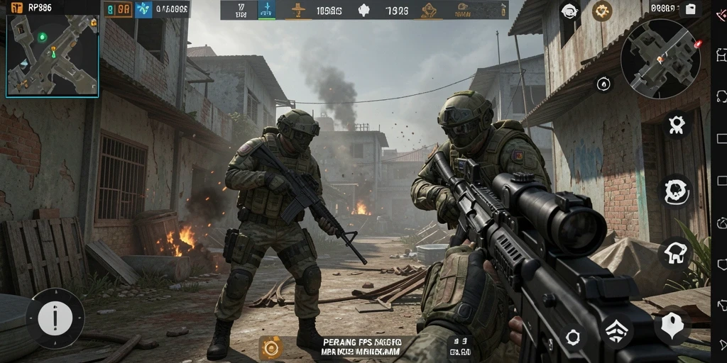 Screenshot utama RP886 menampilkan aksi intens dalam gameplay FPS yang mendebarkan.