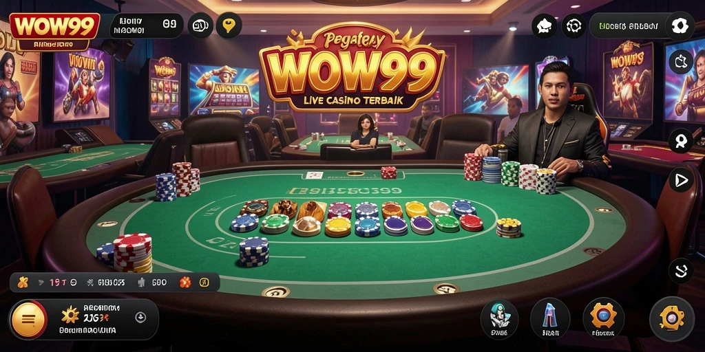 Screenshot gameplay WOW99 yang menampilkan dealer langsung dan suasana kasino.